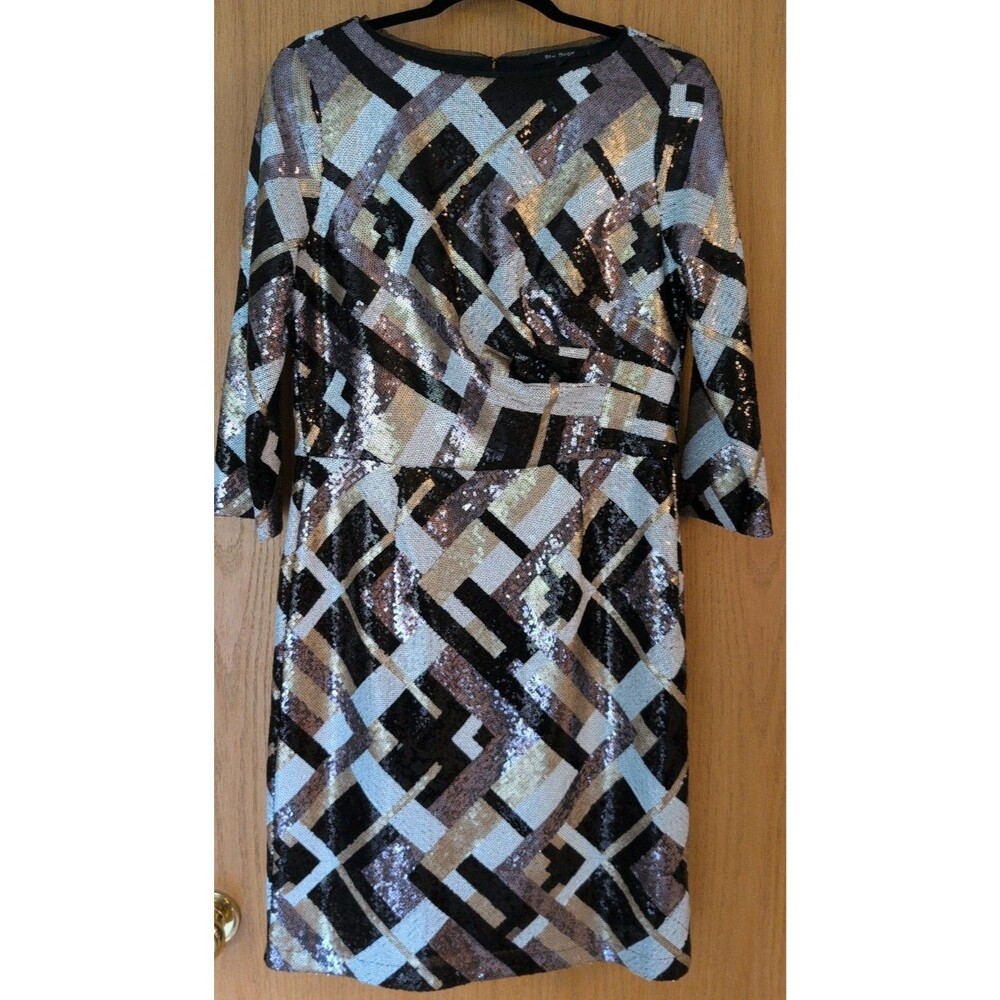 Blu Sage Women's Boat Neck 3/4 Sleeve Cocktail Dress Black Metallic Gold Size 12